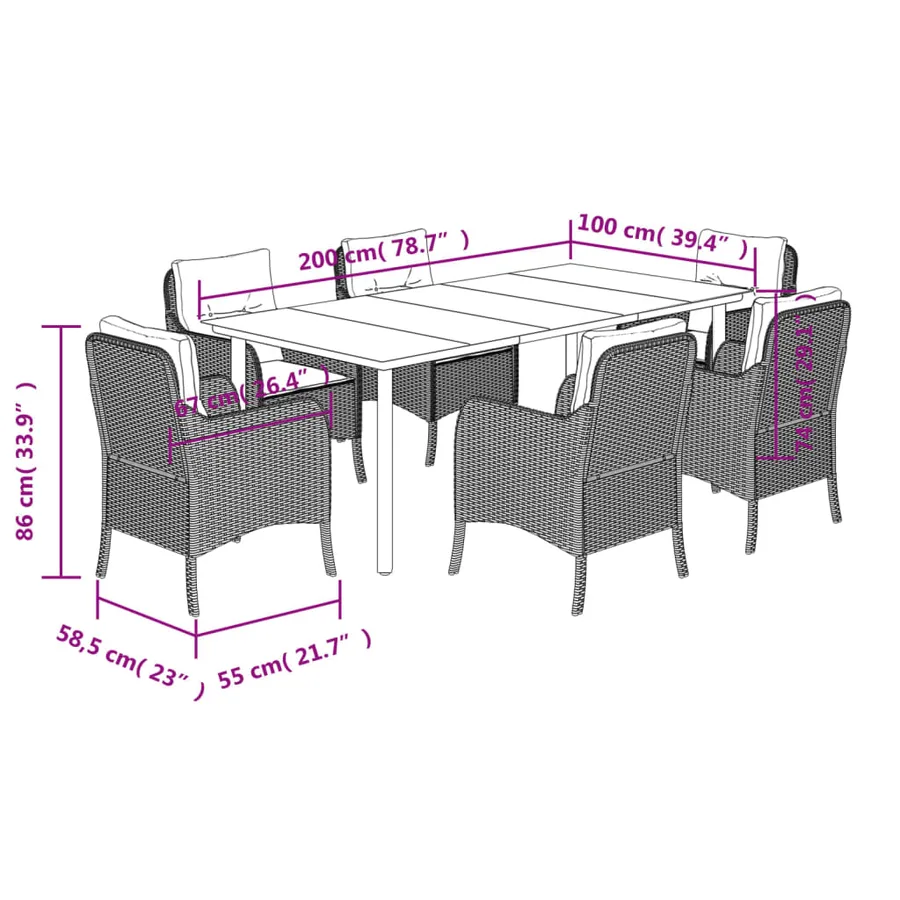 Ensemble à manger de jardin et coussins 7 pcs gris clair rotin - 7