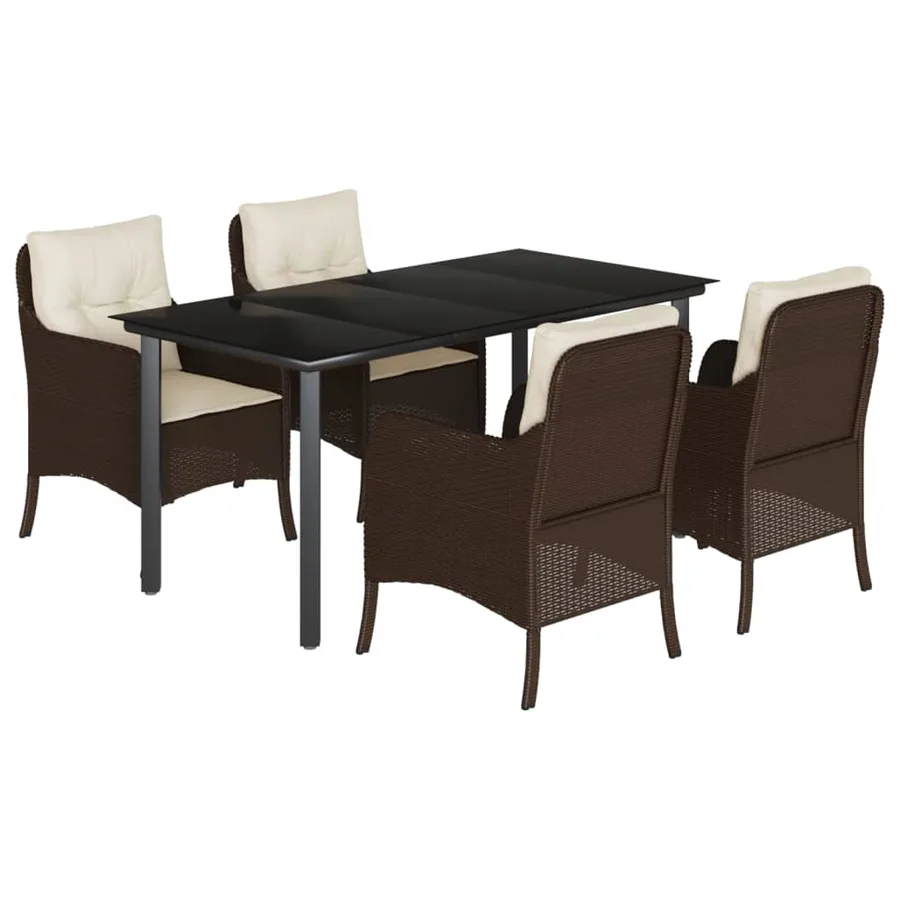 Ensemble à manger de jardin 5 pcs et coussins marron poly rotin - 2