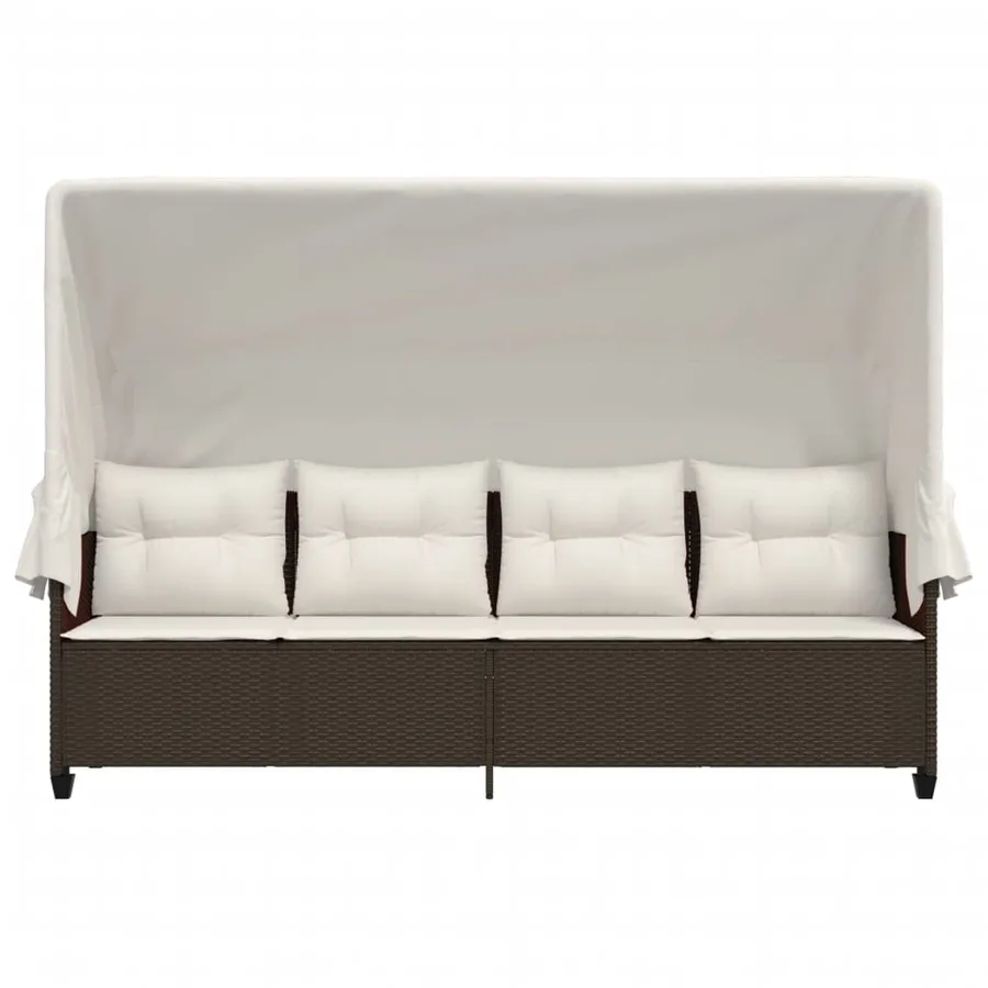 Chaise longue avec auvent et coussins marron résine tressée - 5