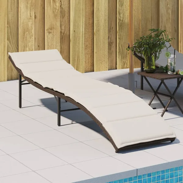 Chaise longue avec coussin marron 55x199x50 cm résine tressée