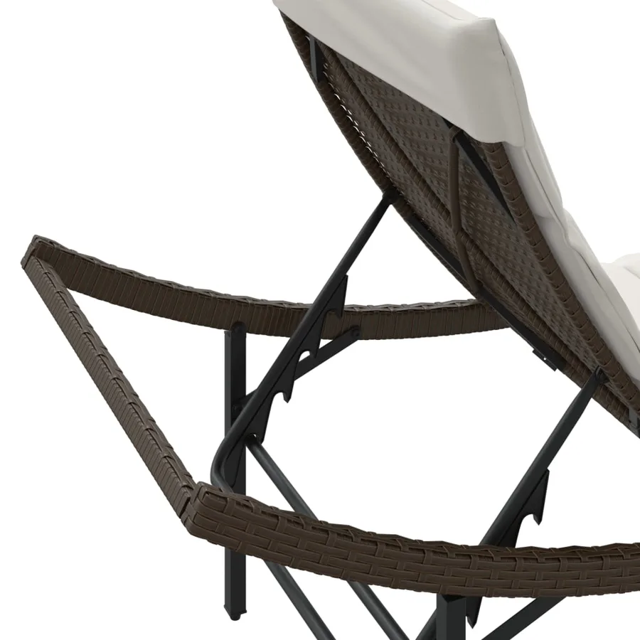 Chaise longue avec coussin marron 55x199x50 cm résine tressée - 8