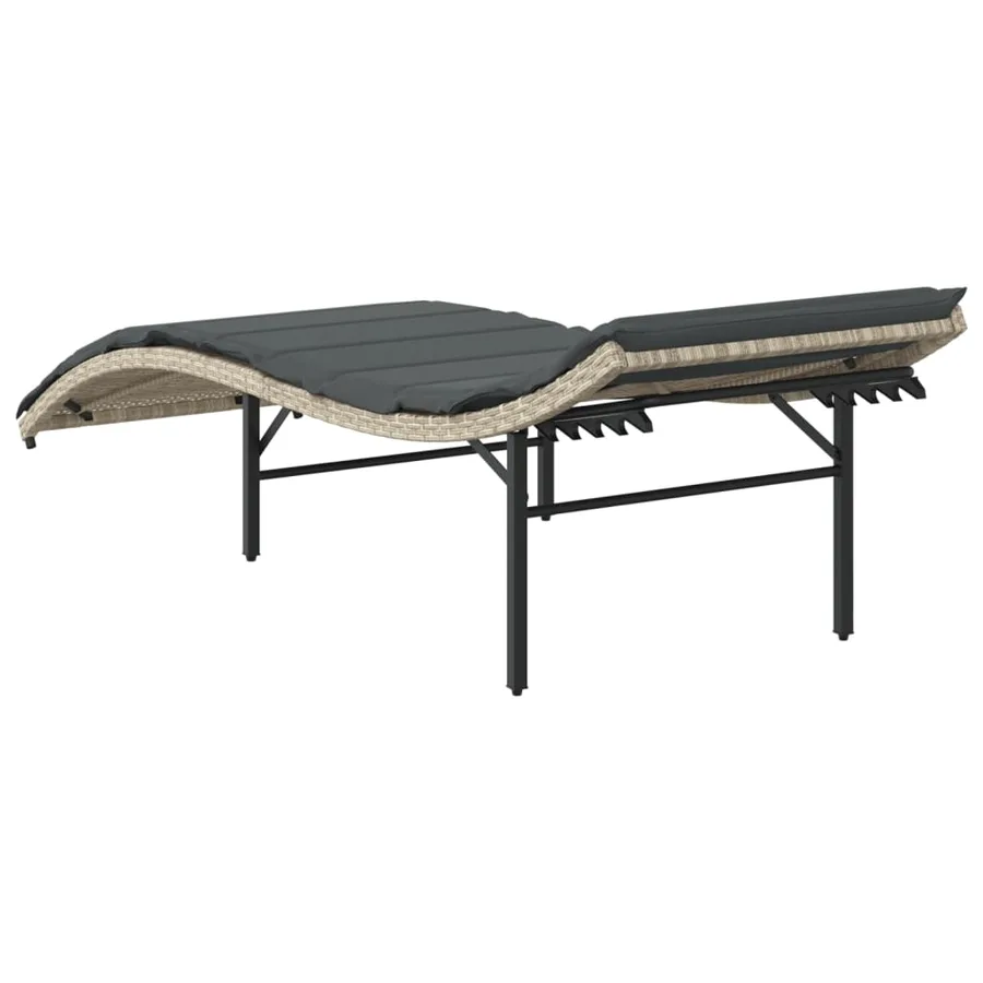 Chaise longue et coussin gris clair 55x199x50 cm résine tressée - 6
