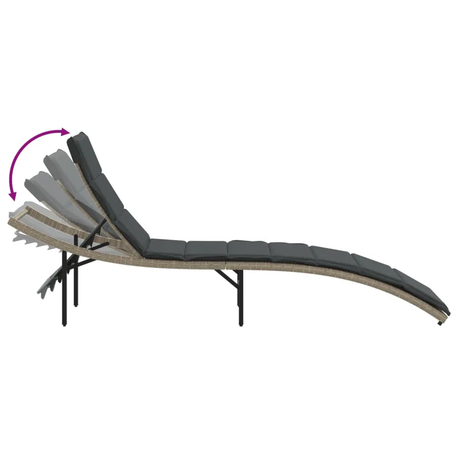 Chaise longue et coussin gris clair 55x199x50 cm résine tressée - 7