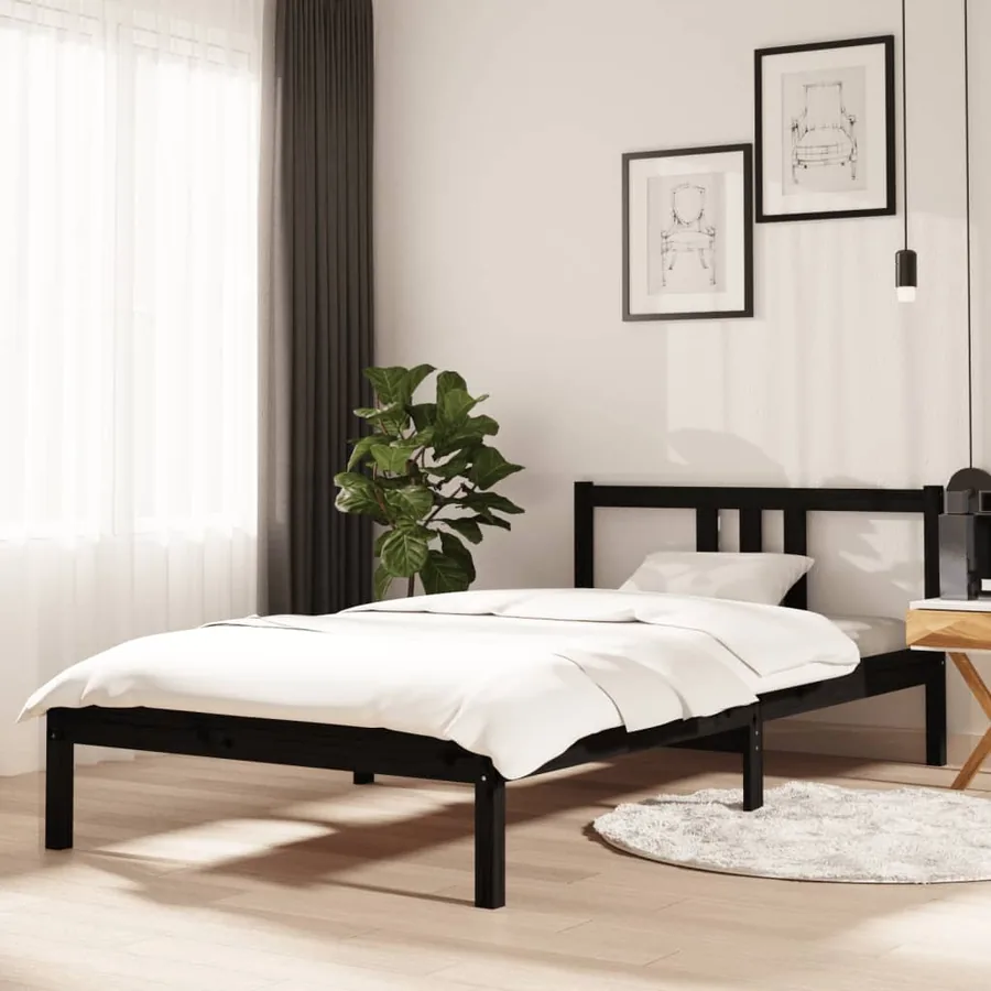 Cadre de lit sans matelas noir bois massif 100x200 cm