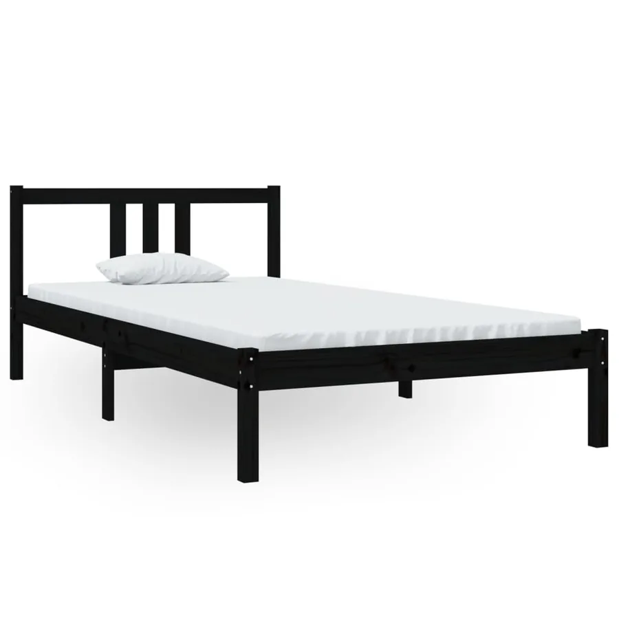Cadre de lit sans matelas noir bois massif 100x200 cm - 2
