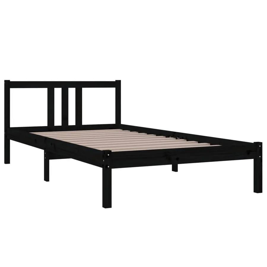 Cadre de lit sans matelas noir bois massif 100x200 cm - 3