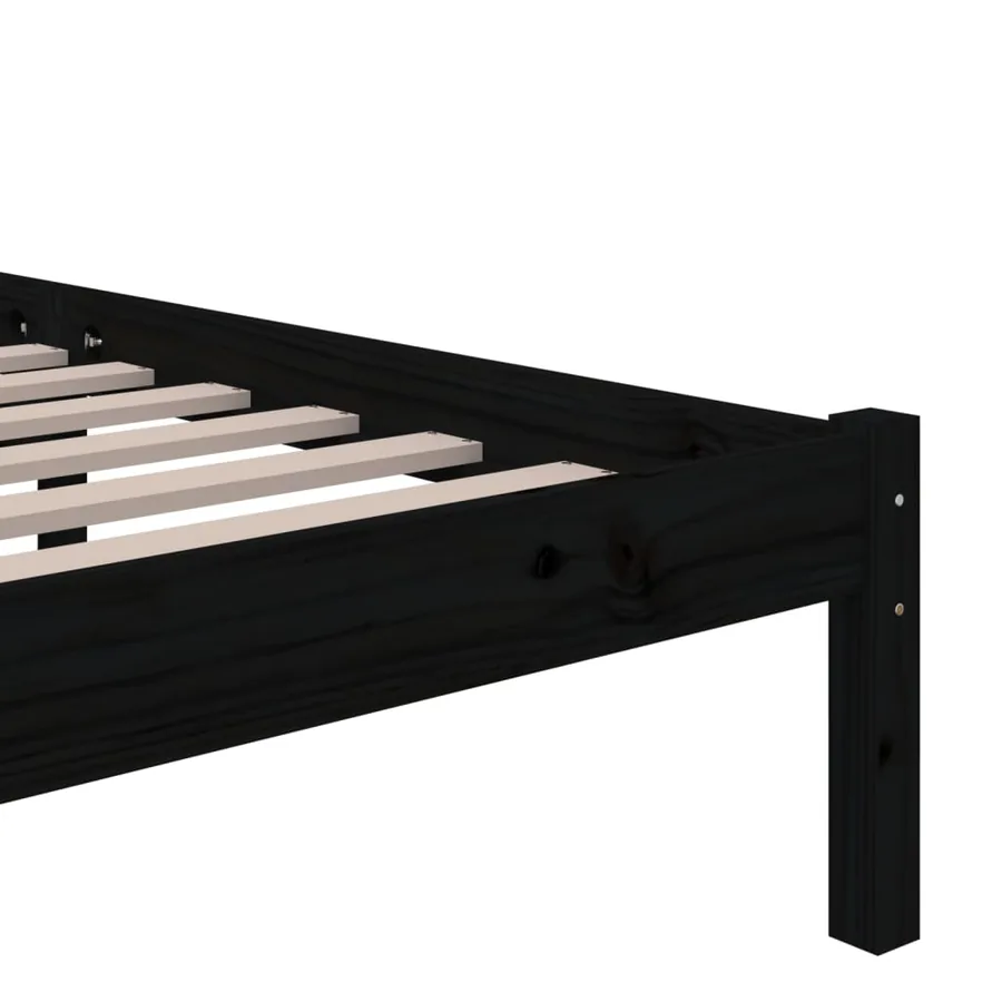 Cadre de lit sans matelas noir bois massif 100x200 cm - 7