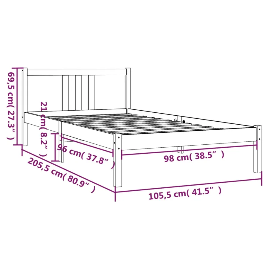 Cadre de lit sans matelas noir bois massif 100x200 cm - 9