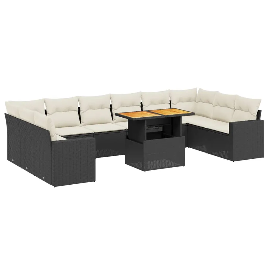Salon de jardin 11 pcs avec coussins noir résine tressée - 2