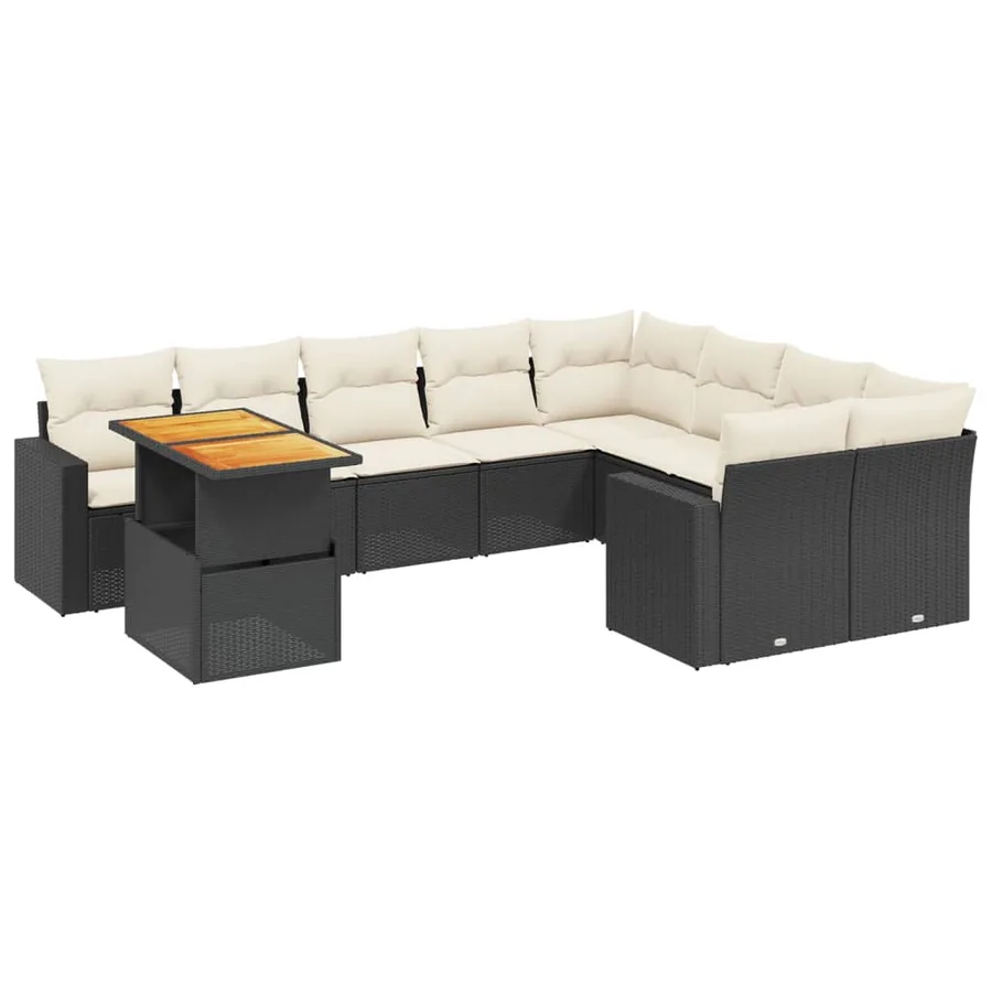 Salon de jardin 10 pcs avec coussins noir résine tressée - 2