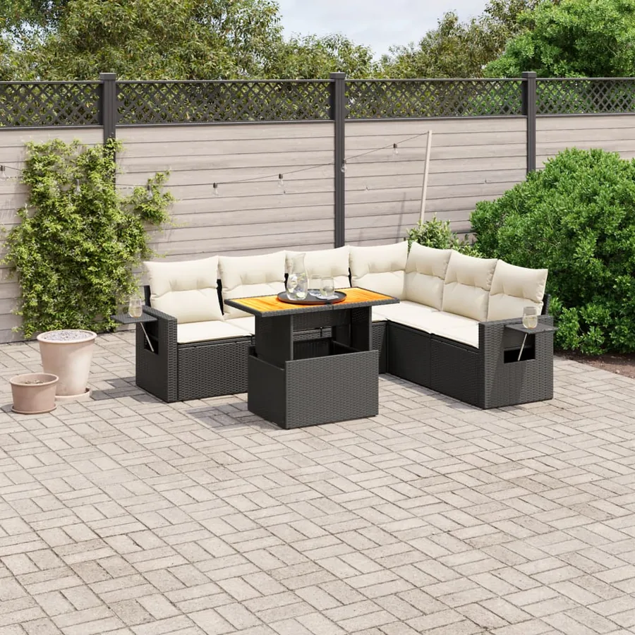 Salon de jardin 7 pcs avec coussins noir résine tressée 62 x 62 x 69 cm - 62,9 kg