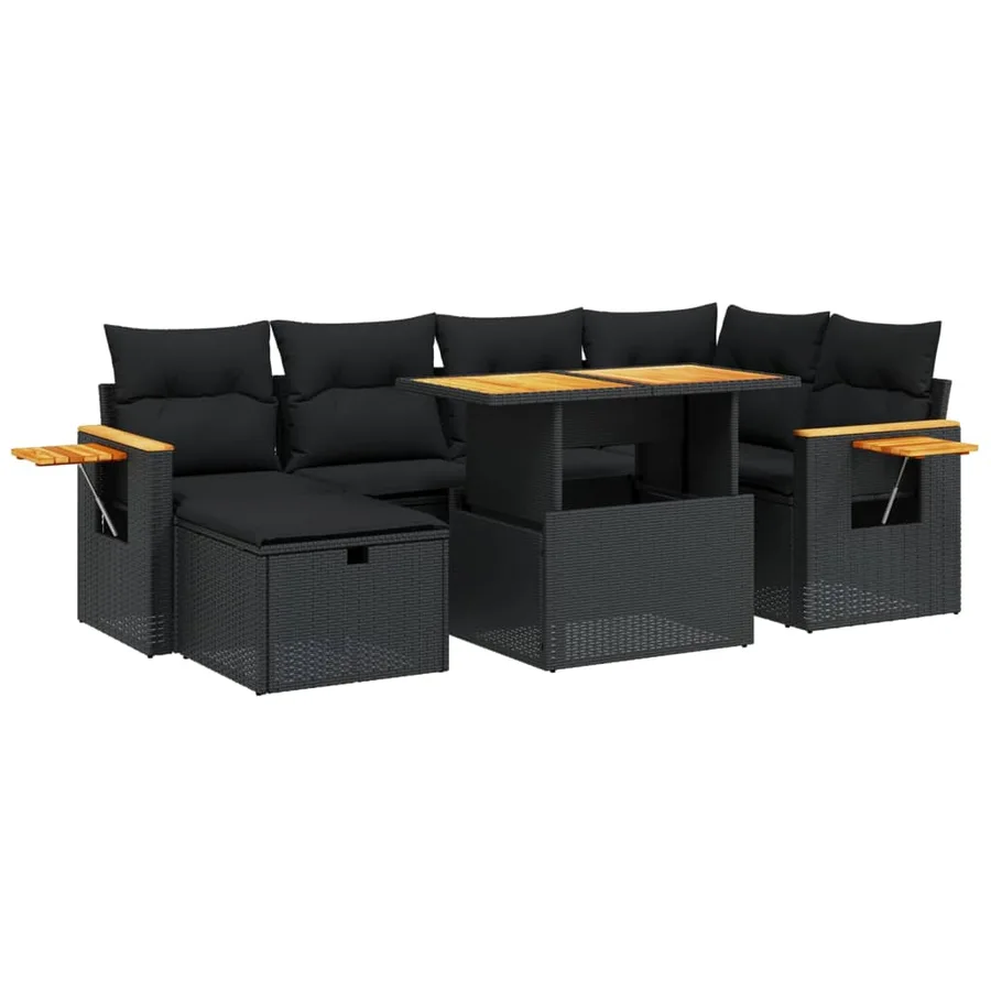 Salon de jardin 7 pcs avec coussins noir résine tressée 55 x 62 x 69 cm - 65,4 kg - 2