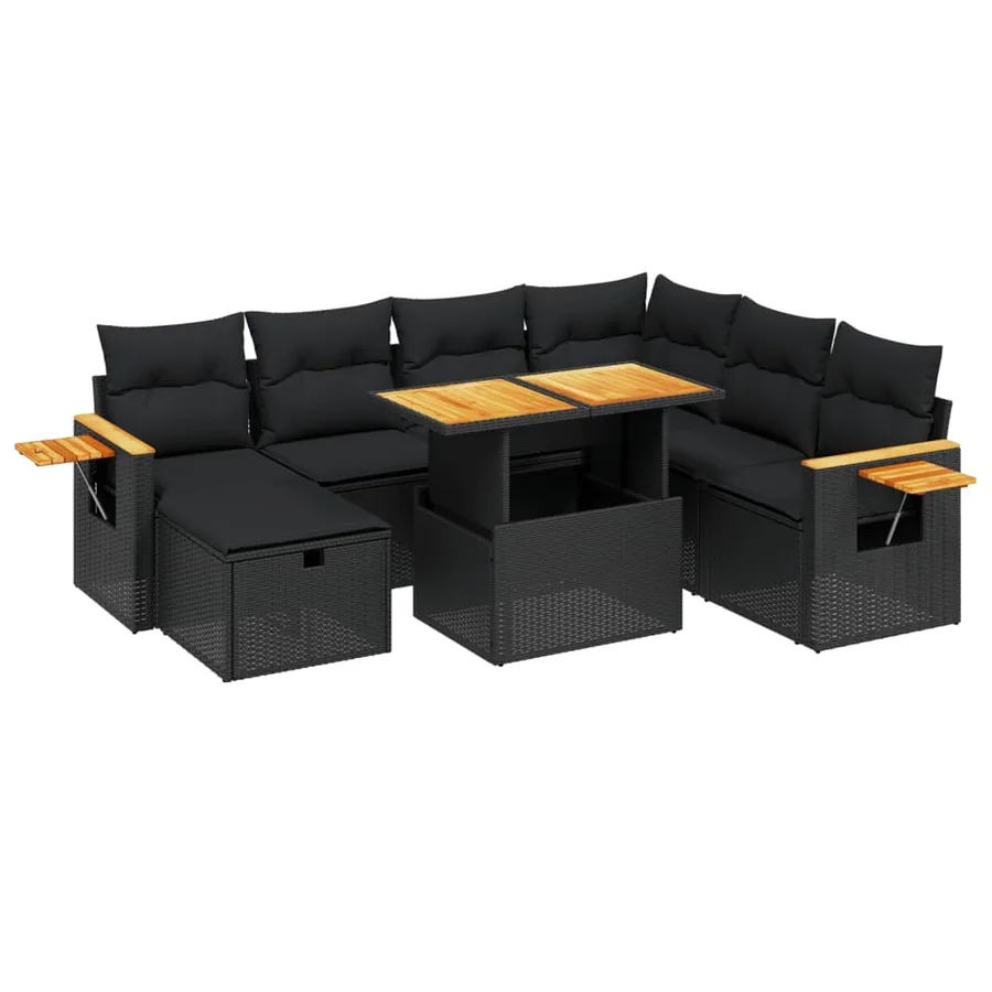 Salon de jardin 8 pcs avec coussins noir résine tressée - 2