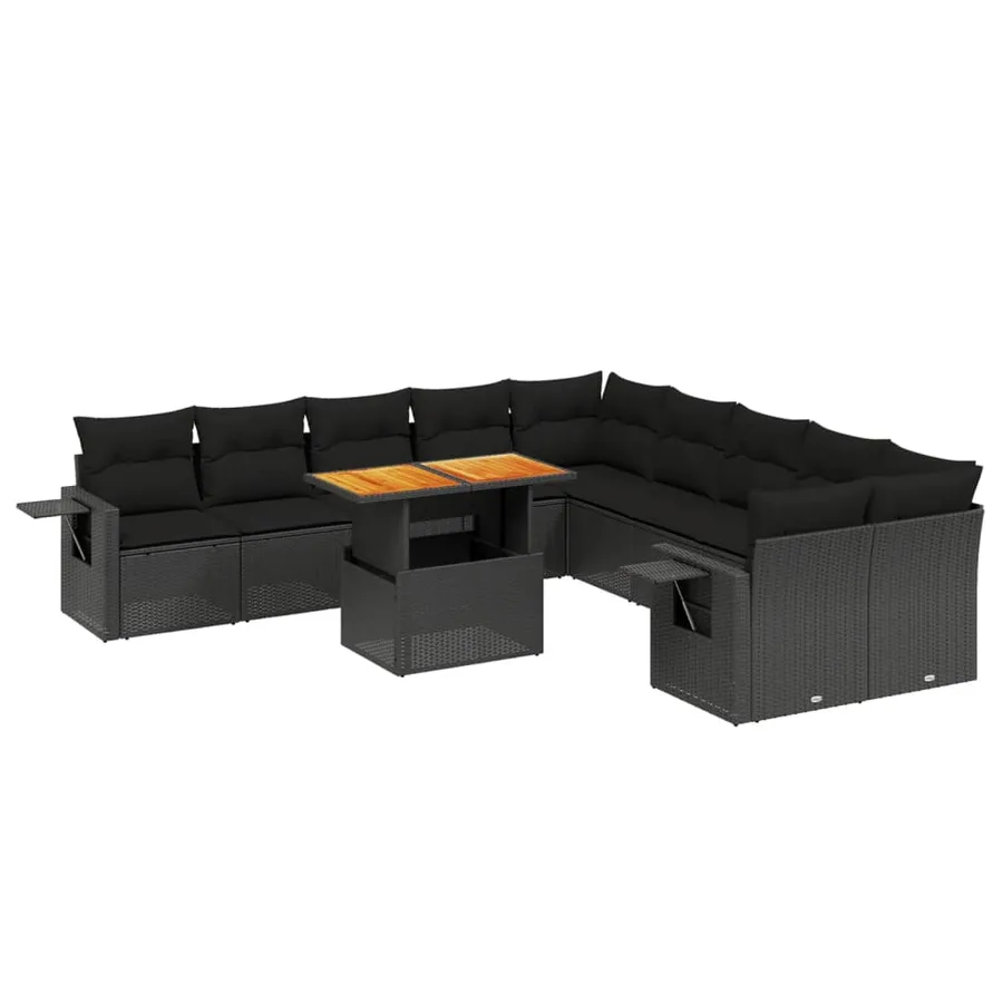Salon de jardin 11 pcs avec coussins noir résine tressée - 2