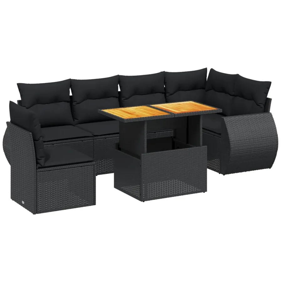 Salon de jardin 7 pcs avec coussins noir résine tressée 62 x 62 x 69 cm - 61,9 kg - 2