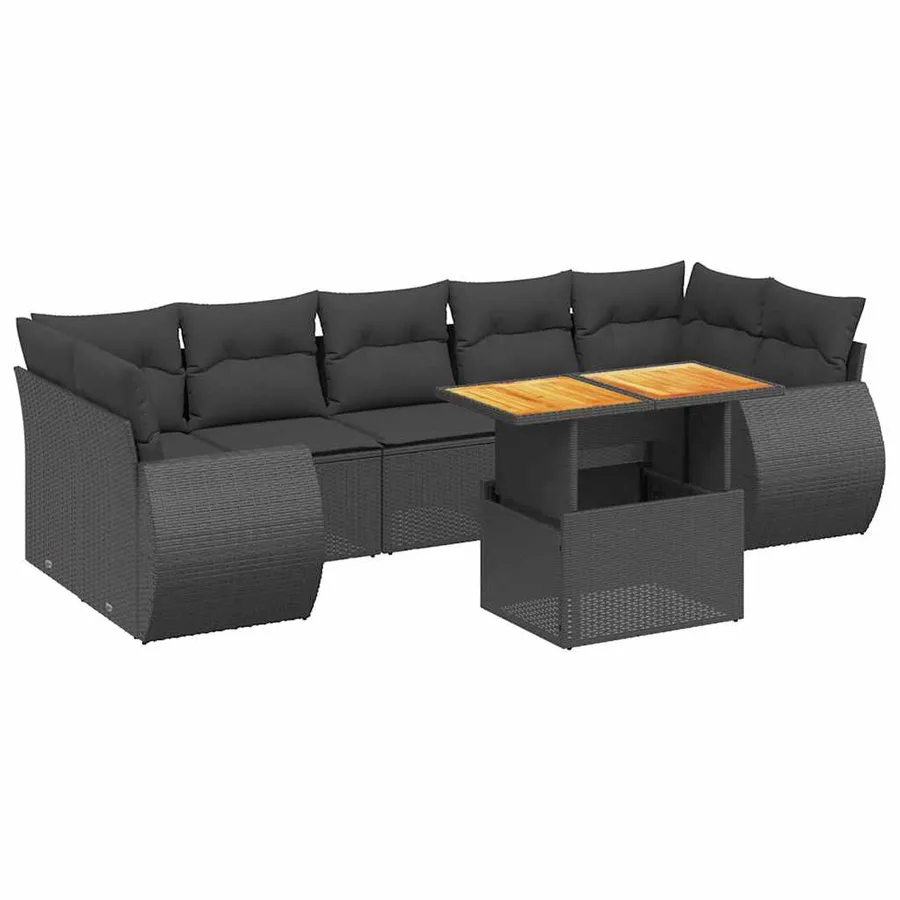 Salon de jardin 8 pcs avec coussins noir résine tressée - 2