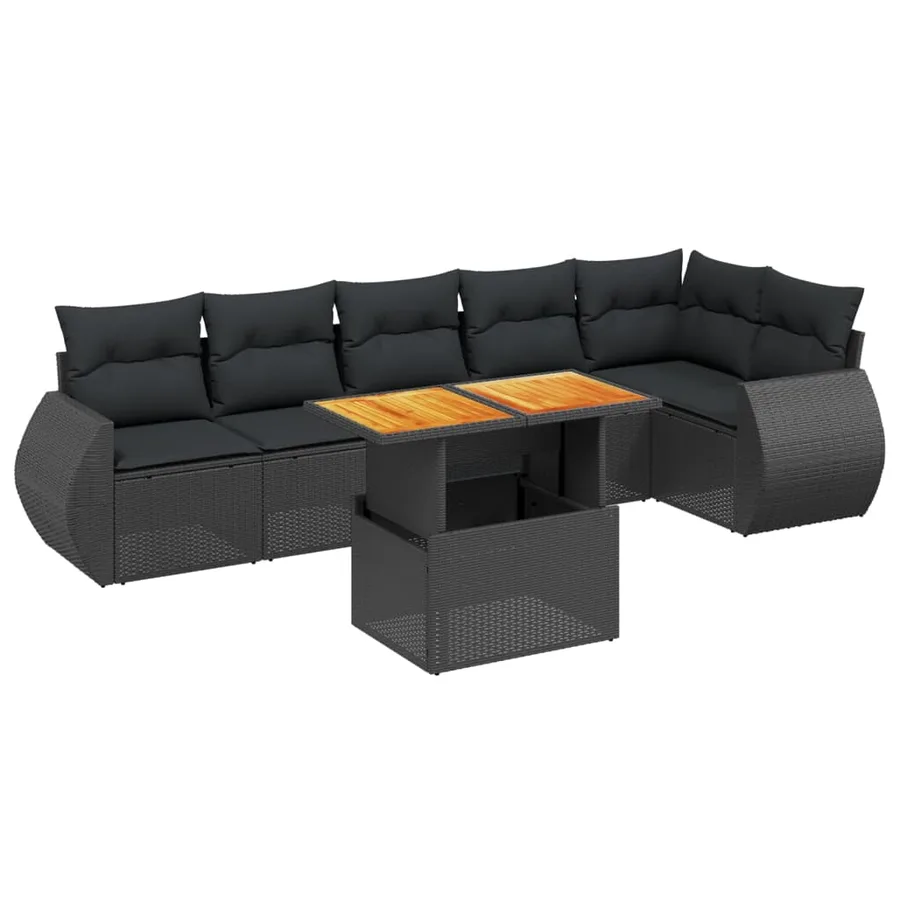 Salon de jardin 7 pcs avec coussins noir résine tressée 62 x 62 x 69 cm - 61,9 kg - 2