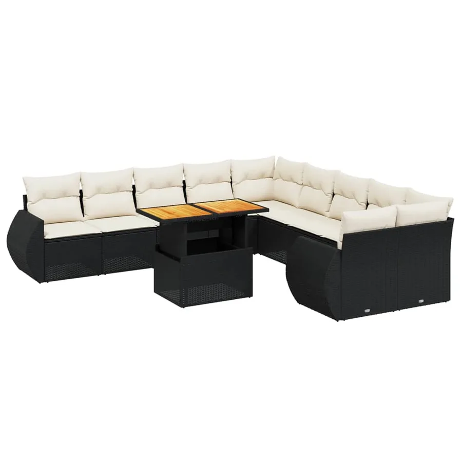 Salon de jardin 11 pcs avec coussins noir résine tressée - 2