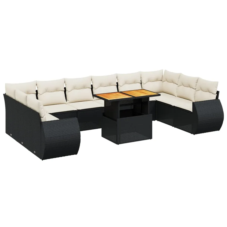 Salon de jardin 11 pcs avec coussins noir résine tressée - 2