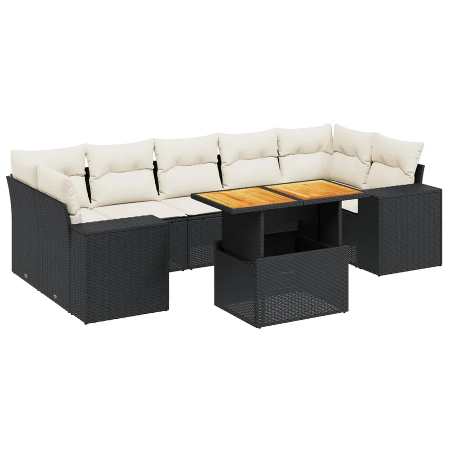 Salon de jardin 8 pcs avec coussins noir résine tressée - 2