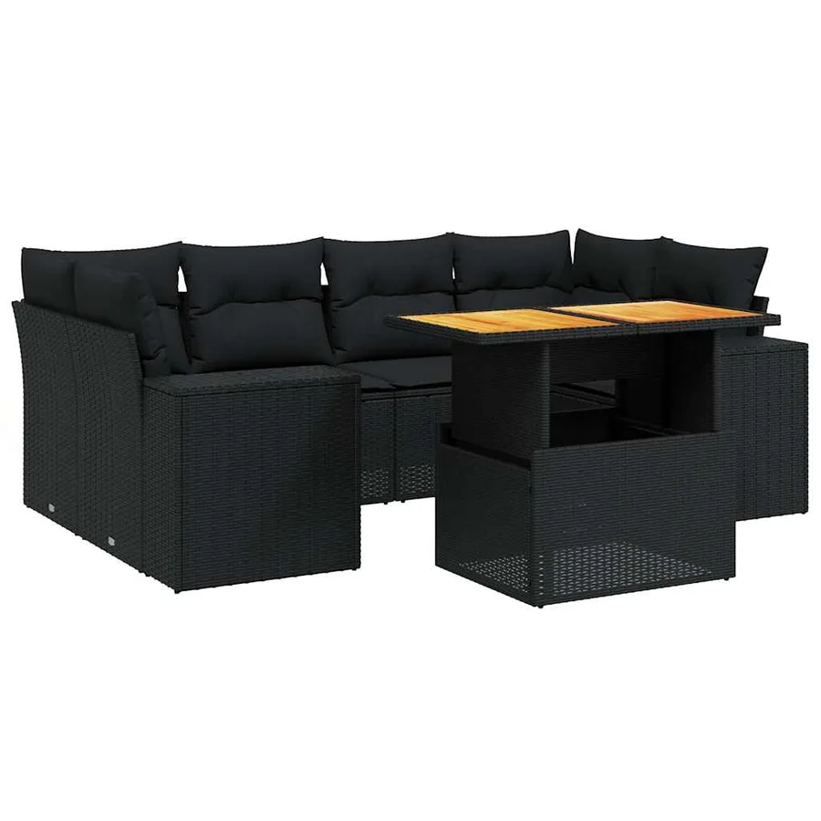 Salon de jardin 7 pcs avec coussins noir résine tressée 62 x 62 x 69 cm - 68,5 kg - 2