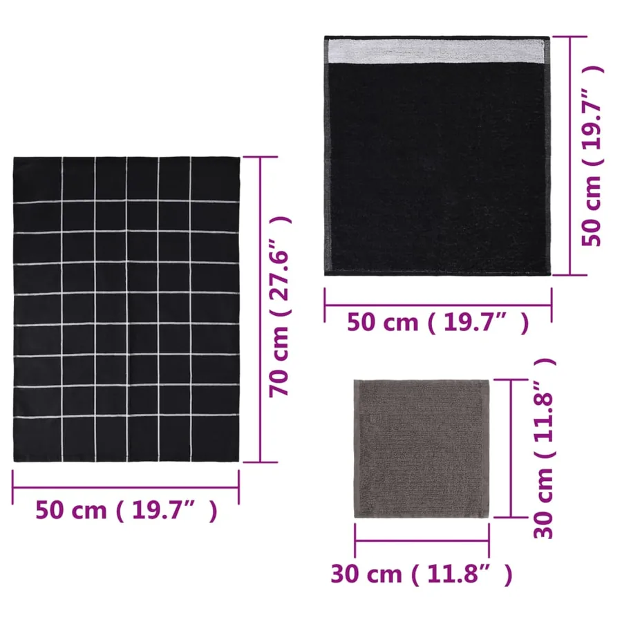 Ensemble de serviettes 12 pcs noir coton - 13