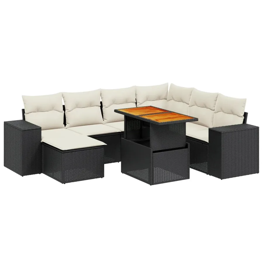 Salon de jardin 8 pcs avec coussins noir résine tressée - 2