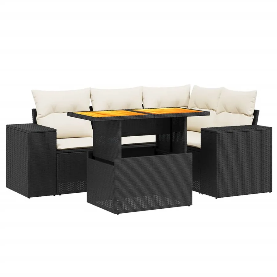 Salon de jardin 5 pcs avec coussins noir résine tressée - 2