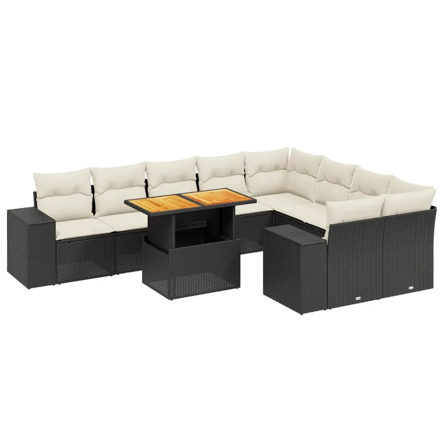 Salon de jardin 10 pcs avec coussins noir résine tressée - 2