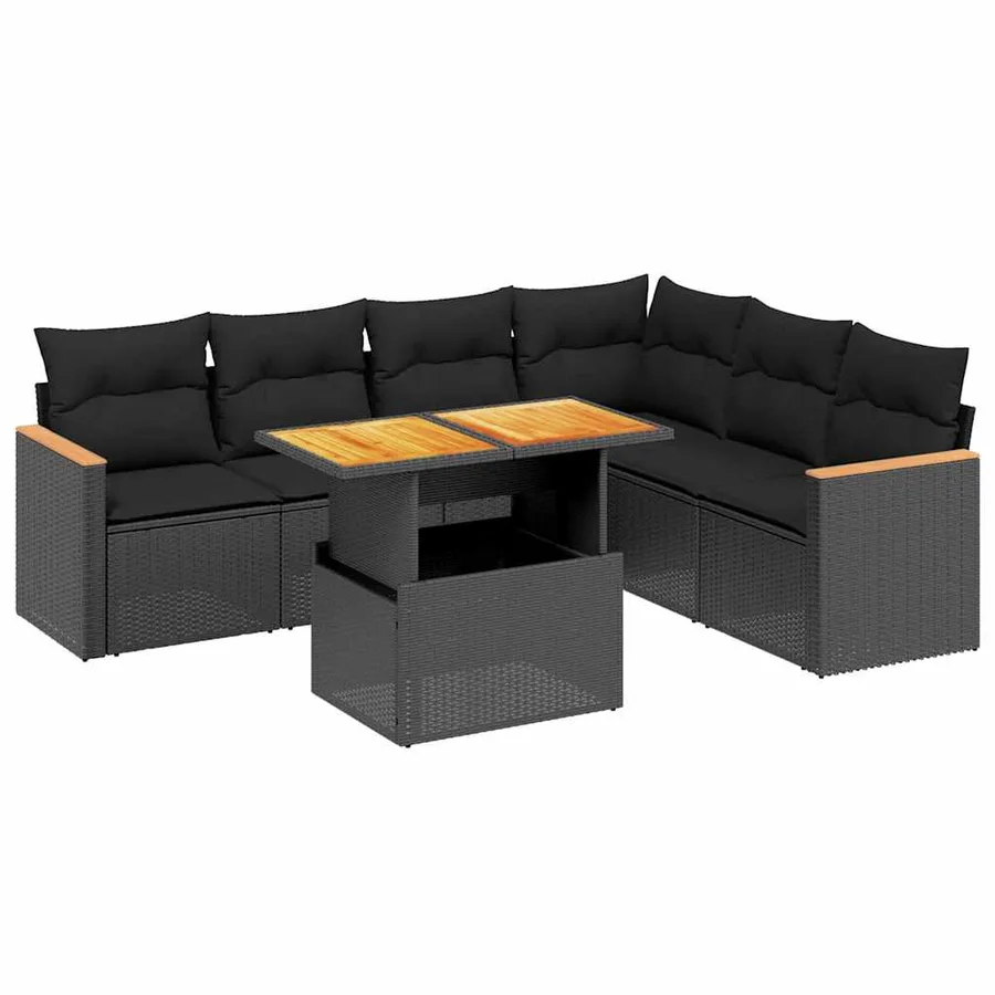 Salon de jardin 7 pcs avec coussins noir résine tressée 62 x 62 x 69 cm - 61,9 kg - 2