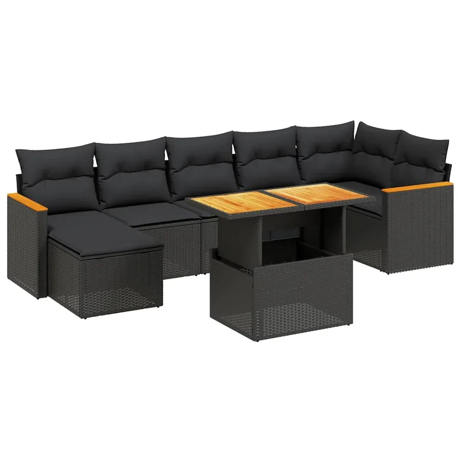 Salon de jardin 8 pcs avec coussins noir résine tressée - 2