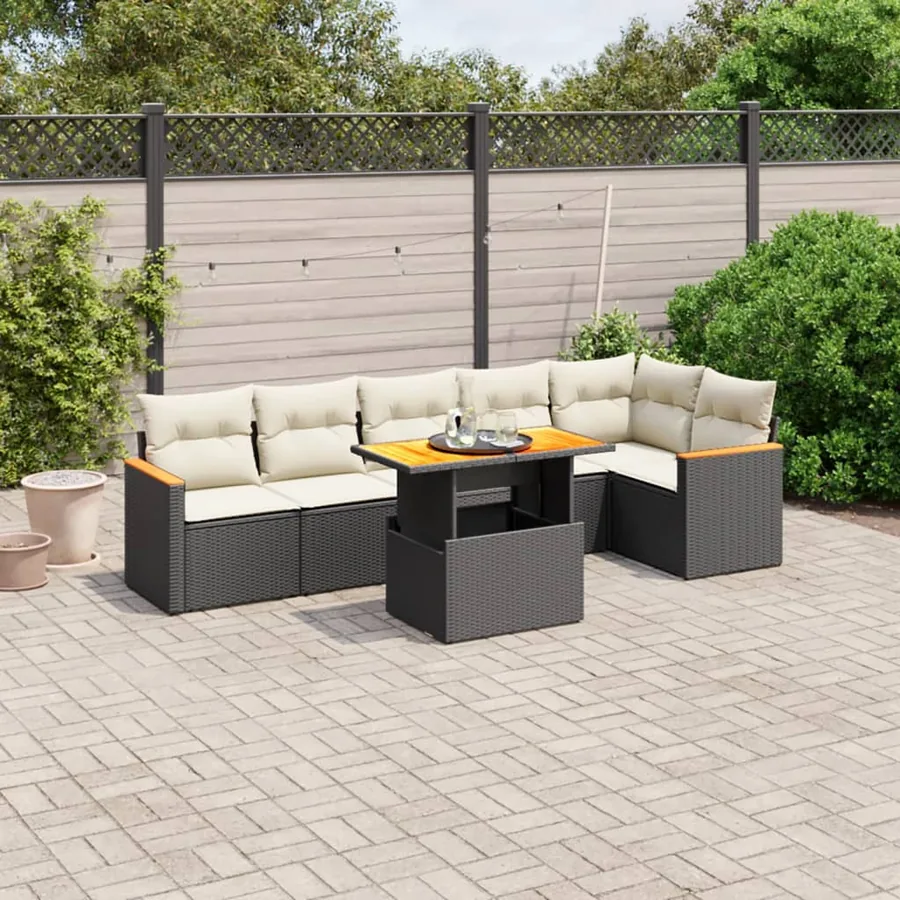 Salon de jardin 7 pcs avec coussins noir résine tressée 62 x 62 x 69 cm - 62,2 kg