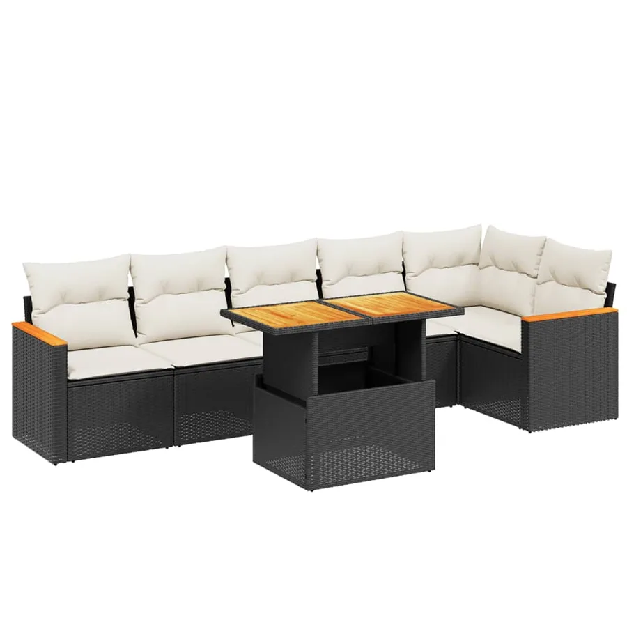 Salon de jardin 7 pcs avec coussins noir résine tressée 62 x 62 x 69 cm - 62,2 kg - 2