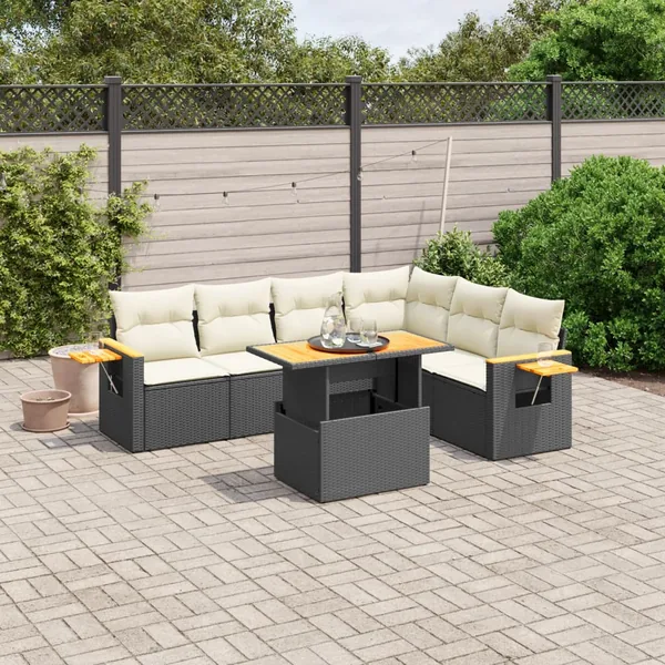 Salon de jardin 7 pcs avec coussins noir résine tressée 55 x 62 x 69 cm - 64,2 kg