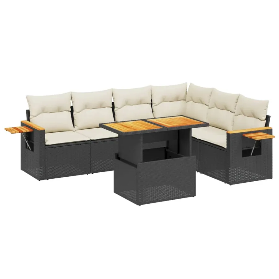 Salon de jardin 7 pcs avec coussins noir résine tressée 55 x 62 x 69 cm - 64,2 kg - 2