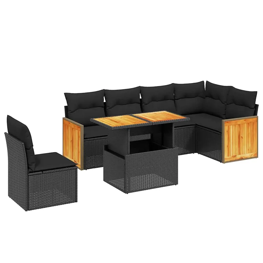 Salon de jardin 7 pcs avec coussins noir résine tressée 55 x 62 x 69 cm - 63,9 kg - 2