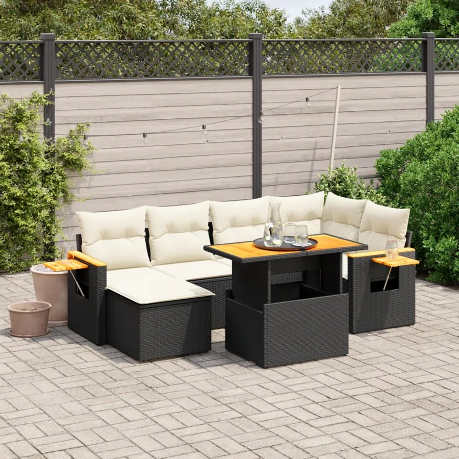 Salon de jardin 7 pcs avec coussins noir résine tressée 55 x 62 x 69 cm - 64,9 kg