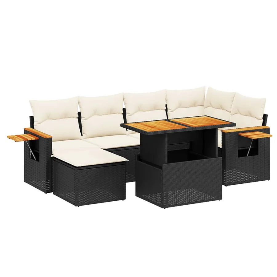 Salon de jardin 7 pcs avec coussins noir résine tressée 55 x 62 x 69 cm - 64,9 kg - 2