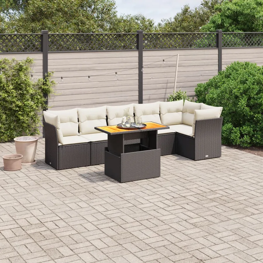 Salon de jardin 7 pcs avec coussins noir résine tressée 62 x 62 x 69 cm - 63,0 kg