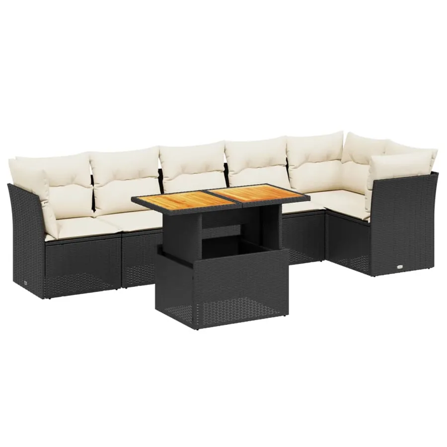 Salon de jardin 7 pcs avec coussins noir résine tressée 62 x 62 x 69 cm - 63,0 kg - 2