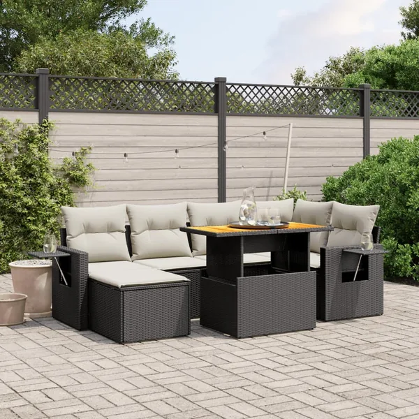 Salon de jardin 7 pcs avec coussins noir résine tressée 55 x 62 x 69 cm - 63,4 kg