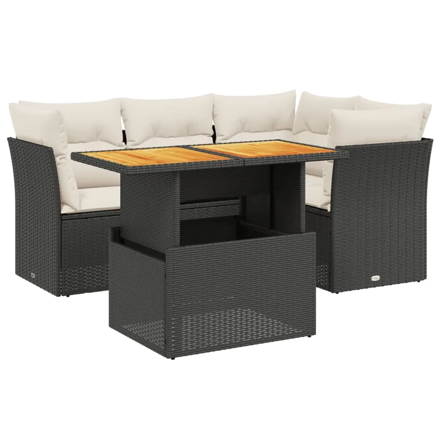 Salon de jardin 5 pcs avec coussins noir résine tressée - 2