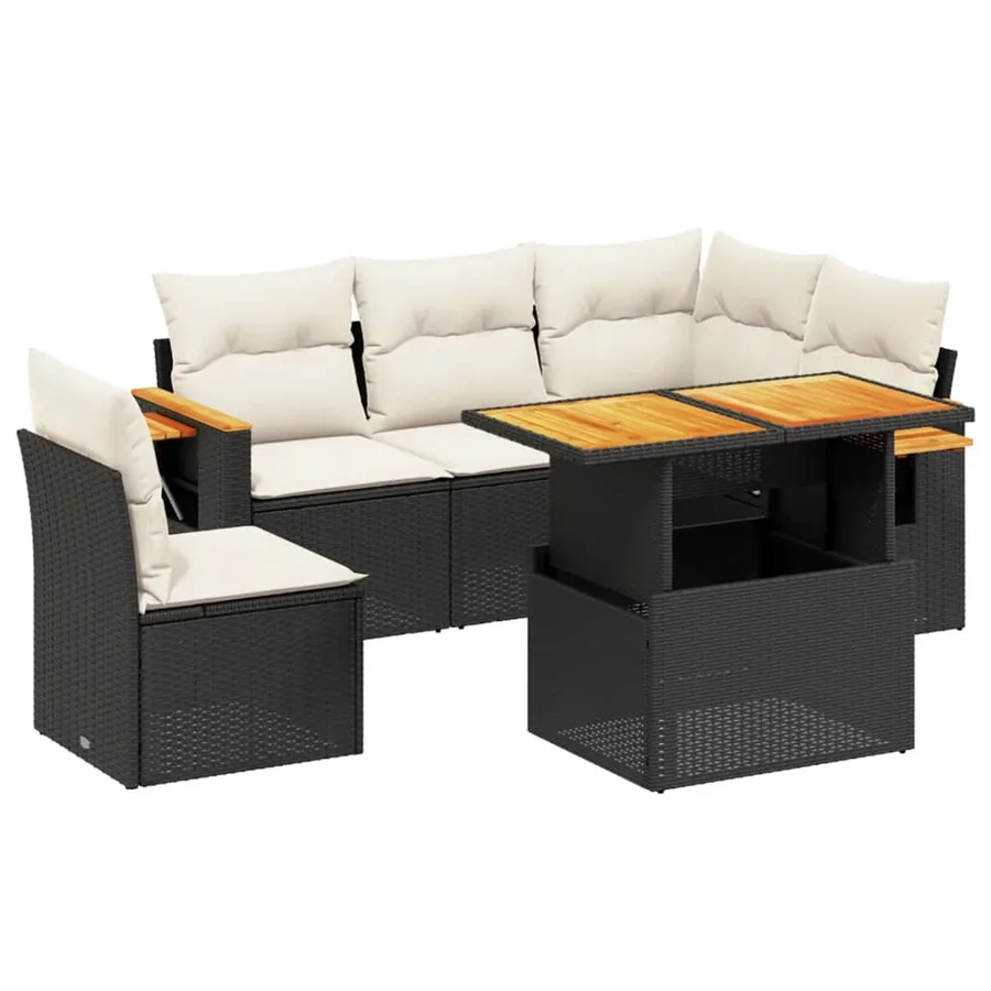 Salon de jardin 6 pcs avec coussins noir résine tressée - 2