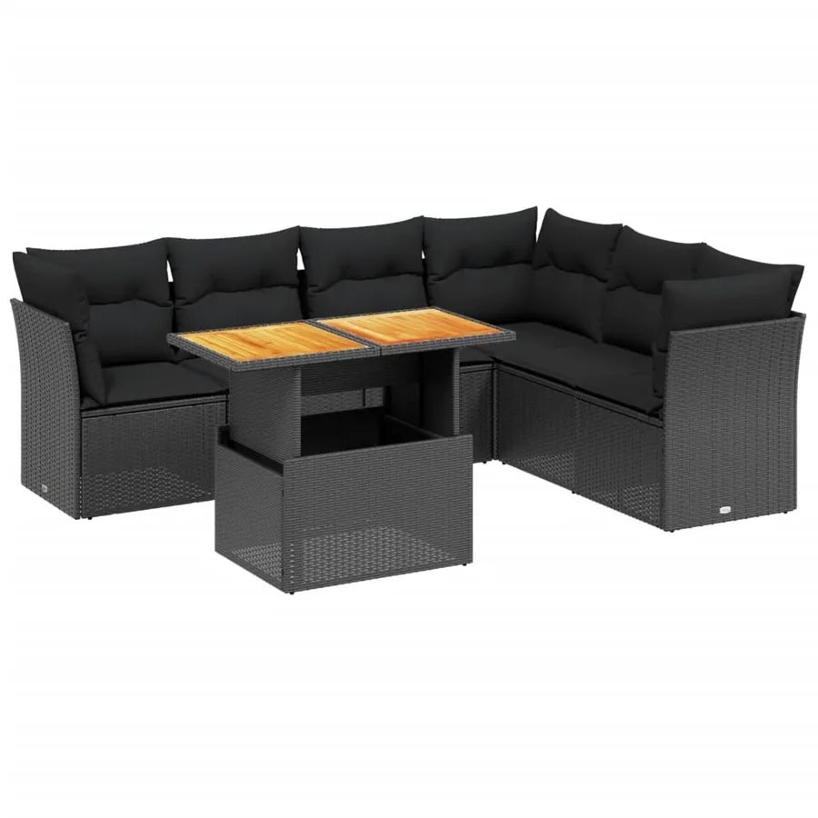 Salon de jardin 7 pcs avec coussins noir résine tressée 62 x 62 x 69 cm - 62,4 kg - 2