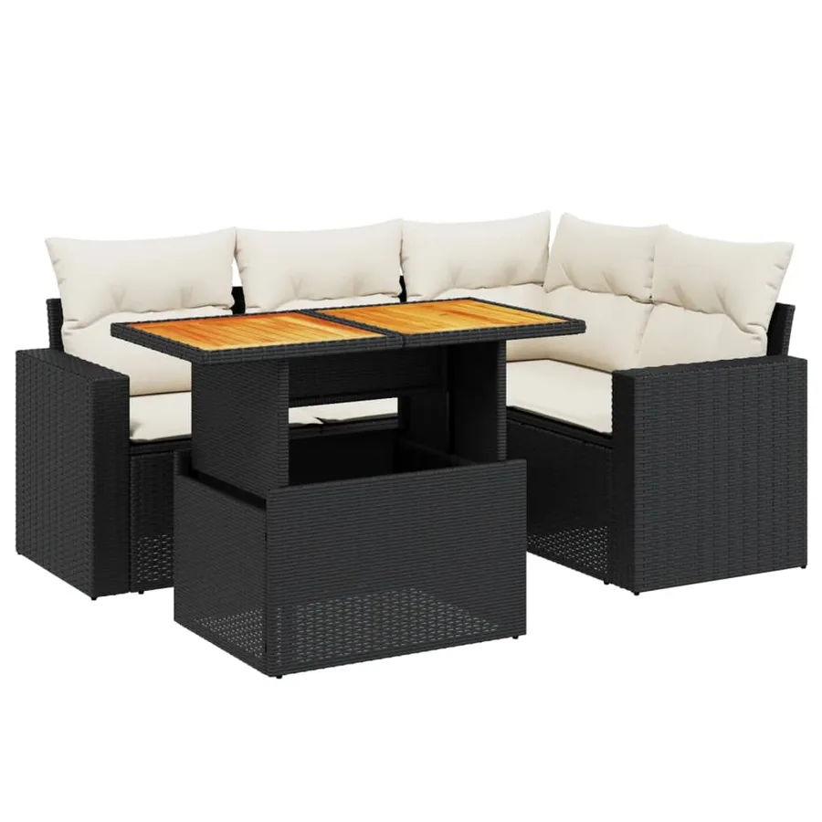 Salon de jardin 5 pcs avec coussins noir résine tressée - 2