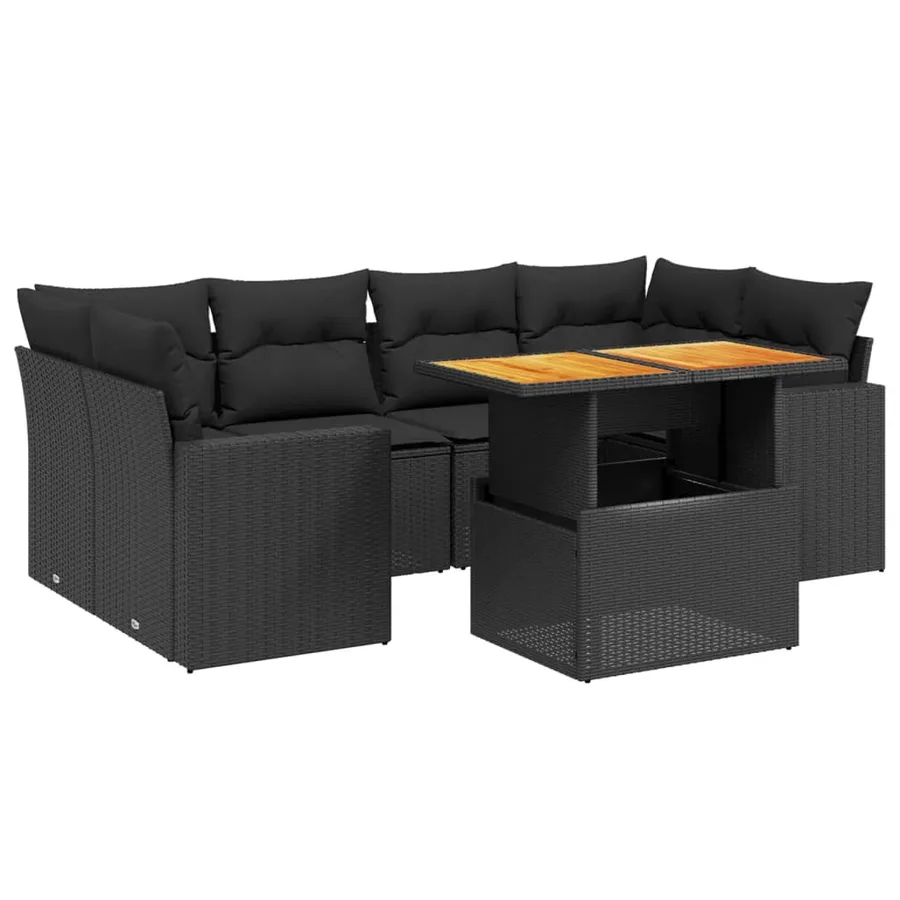 Salon de jardin 7 pcs avec coussins noir résine tressée 62 x 62 x 69 cm - 64,9 kg - 2