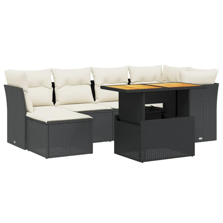 Salon de jardin 7 pcs avec coussins noir résine tressée 55 x 62 x 69 cm - 63,5 kg - 2