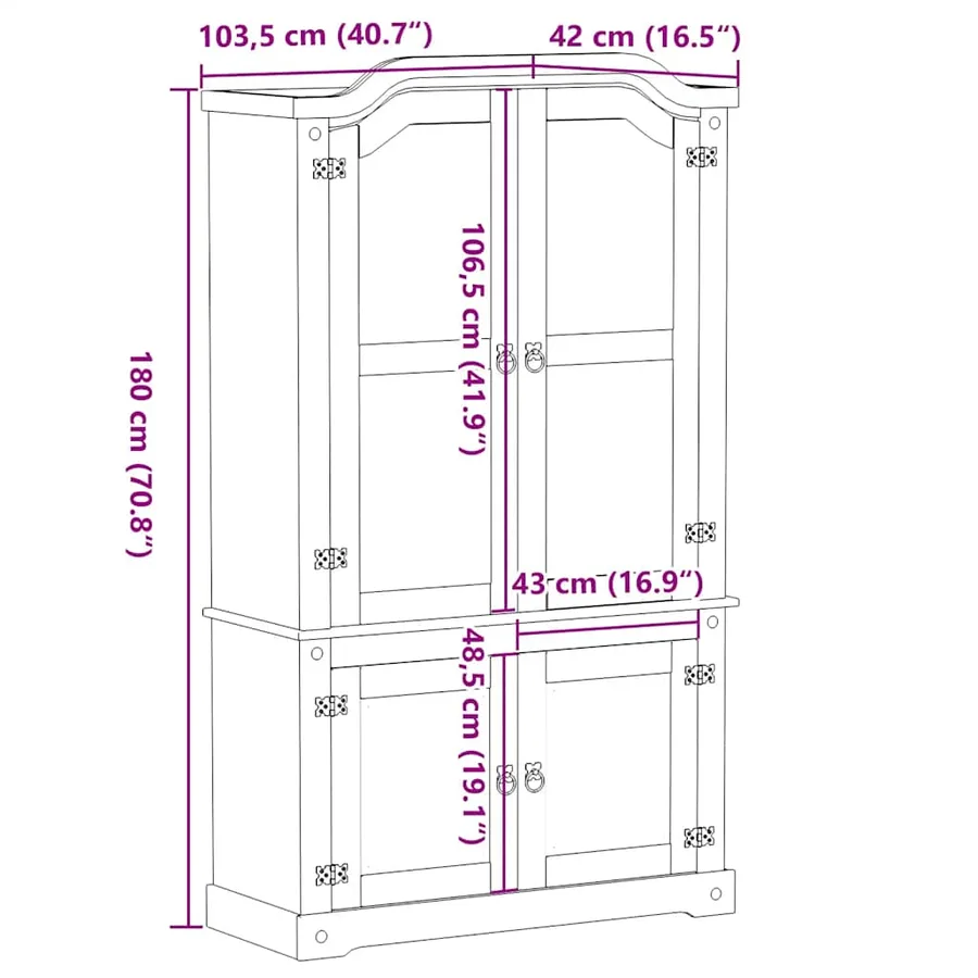 Vitrine en verre Corona 103,5x42x180 cm bois de pin massif - 9