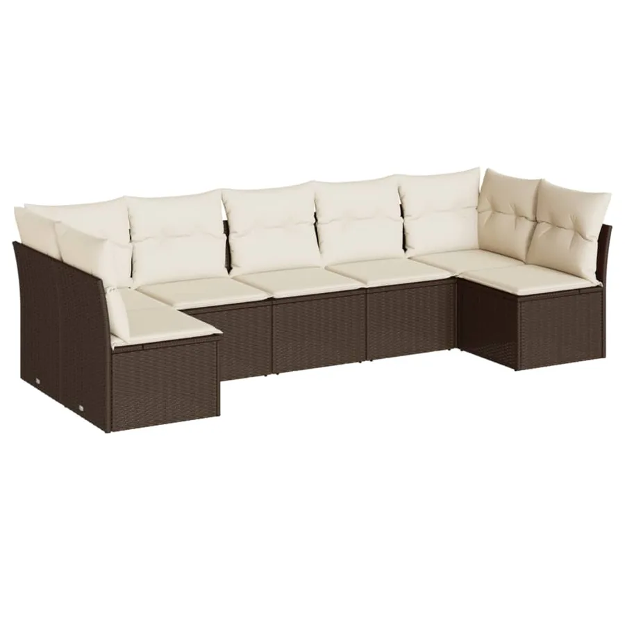 Salon de jardin avec coussins 7 pcs marron résine tressée - 2