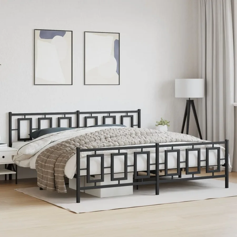 Cadre de lit métal sans matelas avec pied de lit noir 193x203cm